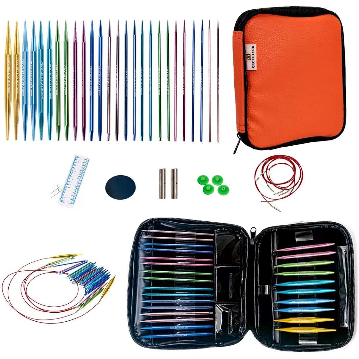 13 Pairs Circular Knitting Needles Interchangeable Knitting Needle Set with Extension Cable Size 2.75mm~10mm