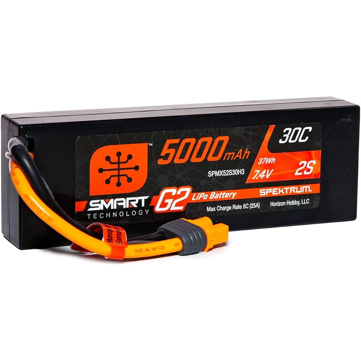 Spektrum 7.4V 5000mAh 2S 30C Smart LiPo G2 Hard Case IC3, SPMX52S30H3