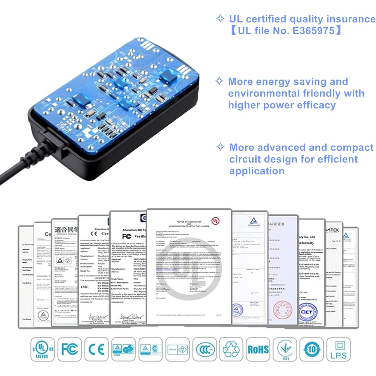 Geluorui UL AC Adapter 12V 2A Power Supply AC110V to DC12V 2000mA 1000mA 500mA 100mA Switching Power Adapter with 8 Plug Tips 5ft Cord 12V Wall Charger Transformer AC DC Adapter (DC12V~2A)