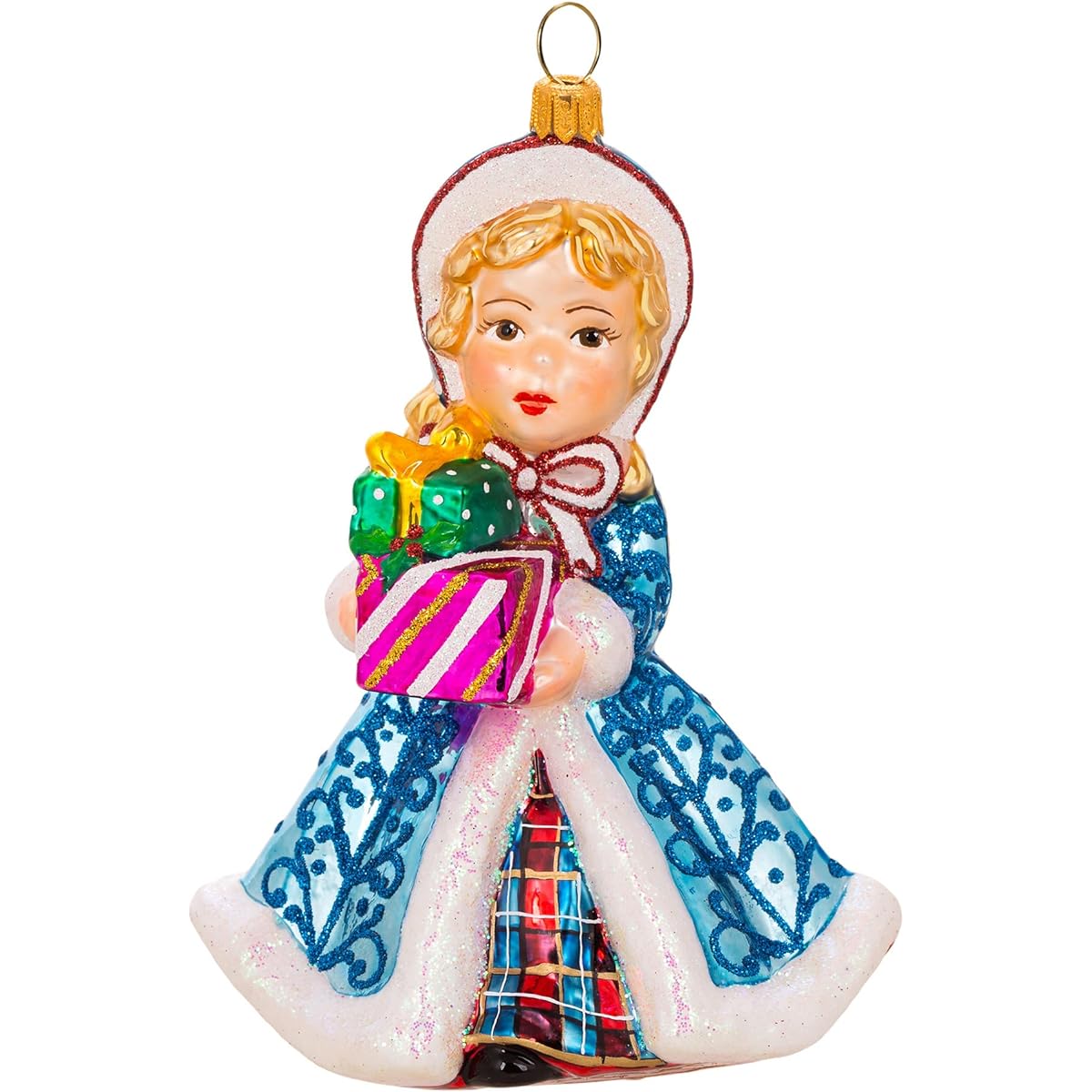 Miss Christmas 2021 Collection Christmas Delivery Blown Glass Tree Ornament (Adorable Vintage Girl Blue)