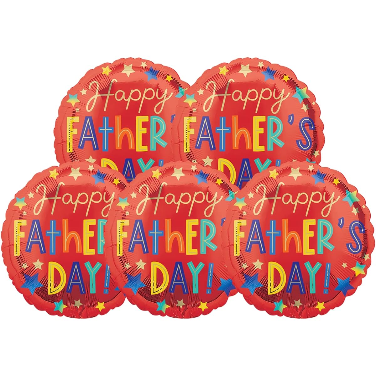 Happy Father's Day Colorful Star 18" Foil Party Balloons, Set of 5