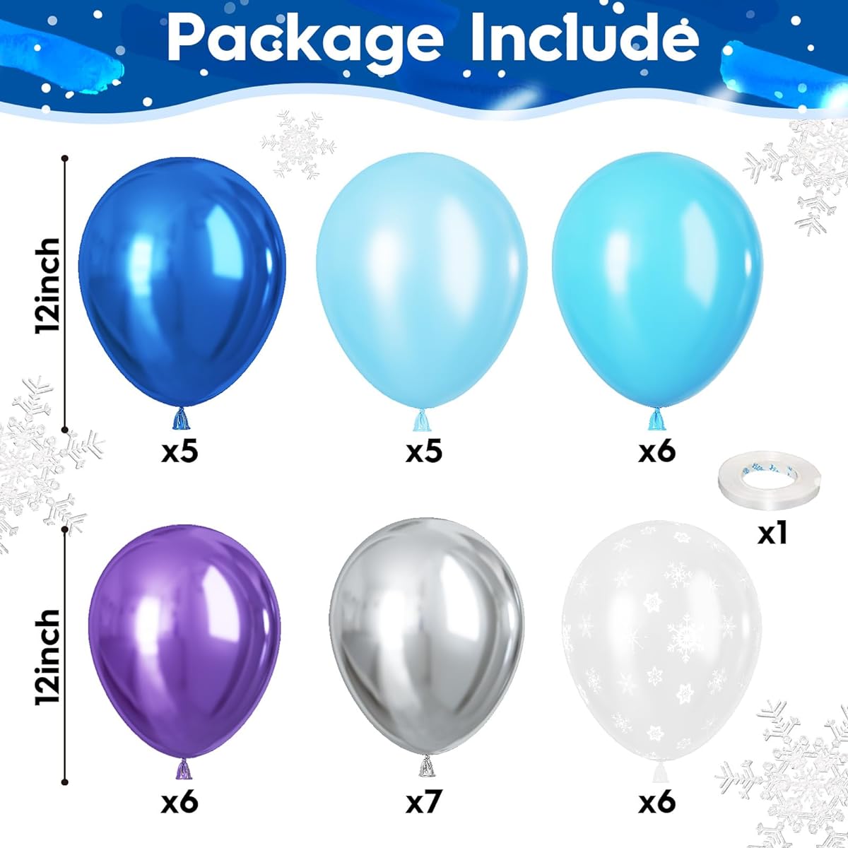 Frozen Balloons Pastel Blue Metallic Purple Silver Balloons Snowflake Latex Balloons Frozen Birthday Party Decorations for Girls Birthday Baby Shower Winter Wonderland Christmas Party Supplies