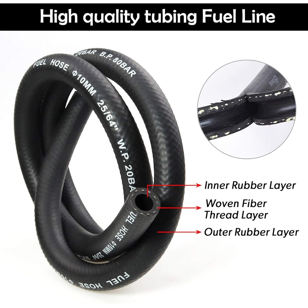 Zemoner 1/4" Fuel Line 3.28ft with 5 Hose Clamps for Small Engines Mini Motors Autos