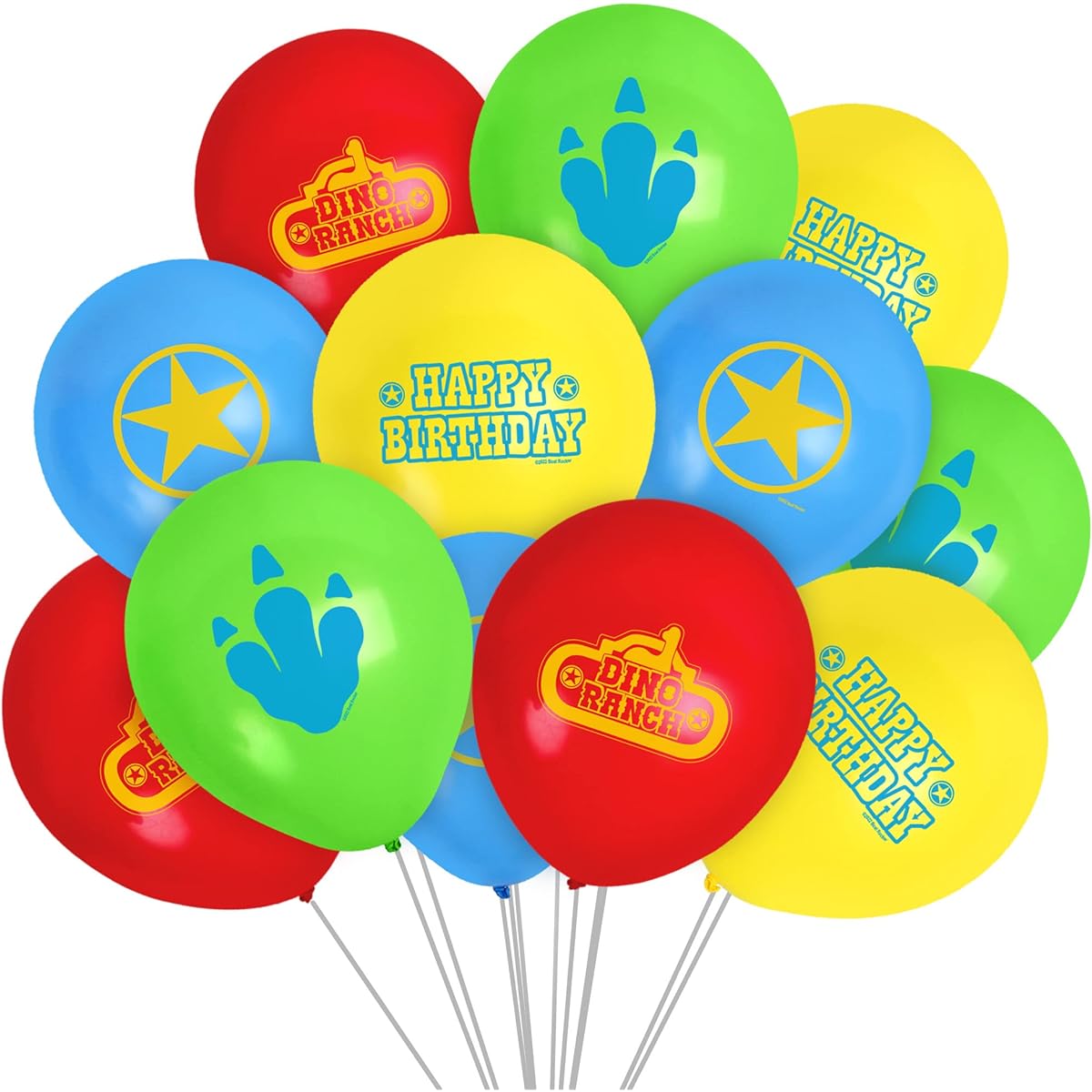 Treasures Gift Dinosaur Ranch Birthday Party Supplies - Pack of 16 - Dinosaur Ranch Balloons - Latex Dinosaur Ranch Birthday Decoration Balloons - 12" Happy Birthday Balloons Red Yellow Green Blue
