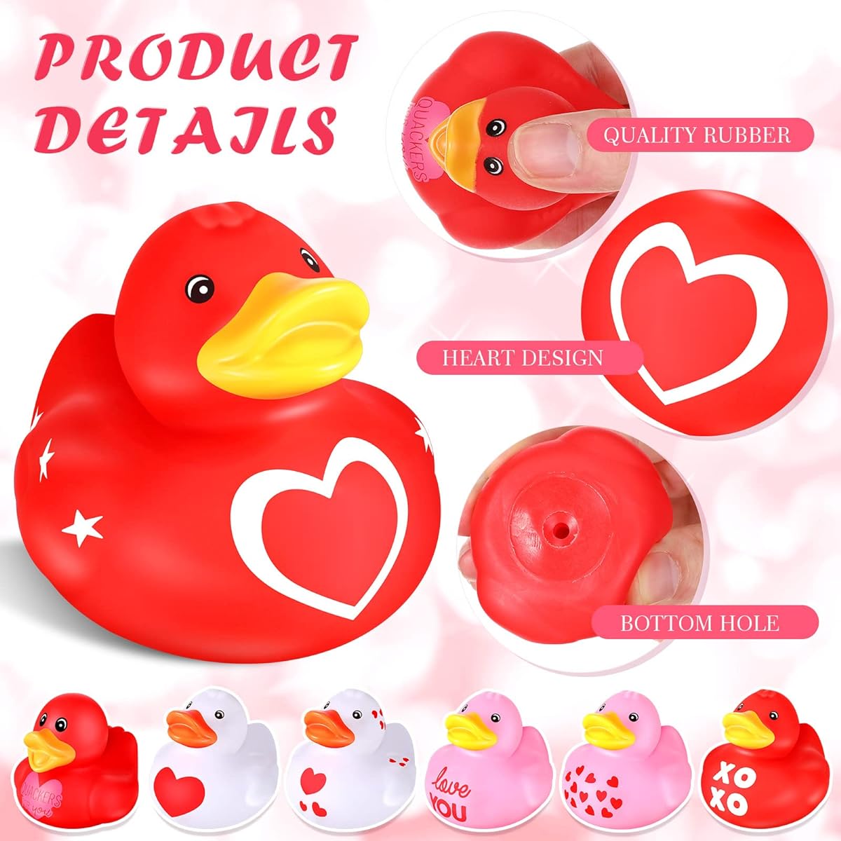 120pcs 2" Valentine's Day Rubber Ducks Novelty Bulk Mini Tiny Heart Ducks Miniature Valentine Bath Toys Valentines Classroom Party Favors Goodie Bag Fillers Exchange Gifts