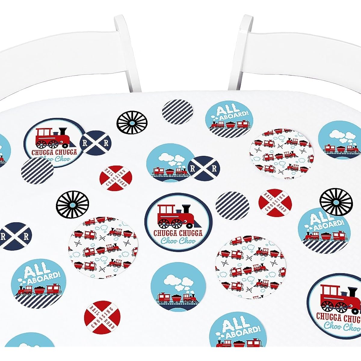 Big Dot of Happiness Railroad Party Crossing - Steam Train Birthday Party or Baby Shower Giant Circle Confetti - Party Decorations - 27 Large Confetti