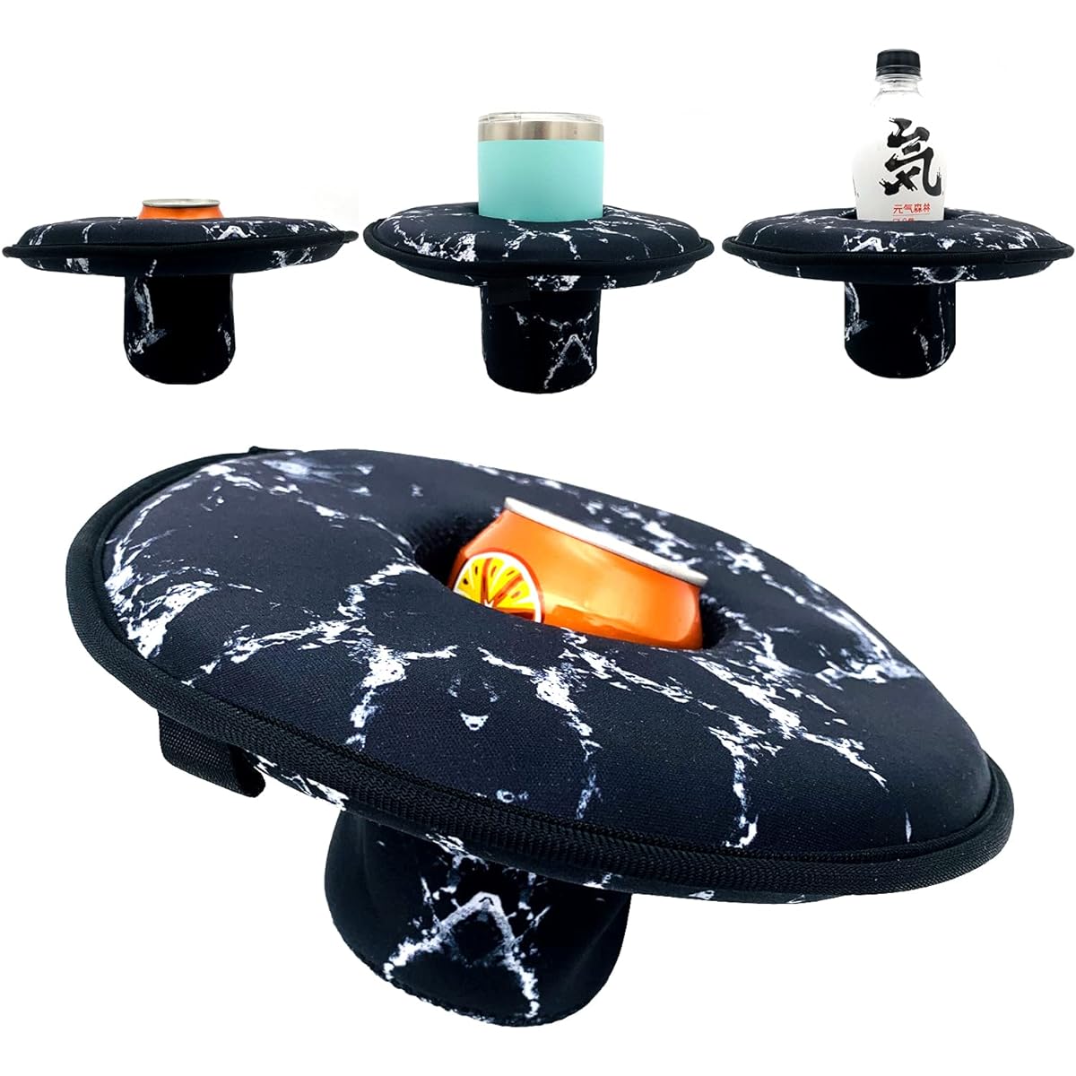 Wanty Large Neoprene Floating Drink Holder, Floating Coaster, Pool Drink Holder, Pool Party Water Fun, Fits Skinny Cans/Bottles/Wide Mouth Cans/Bottles, 2pcs (Black)
