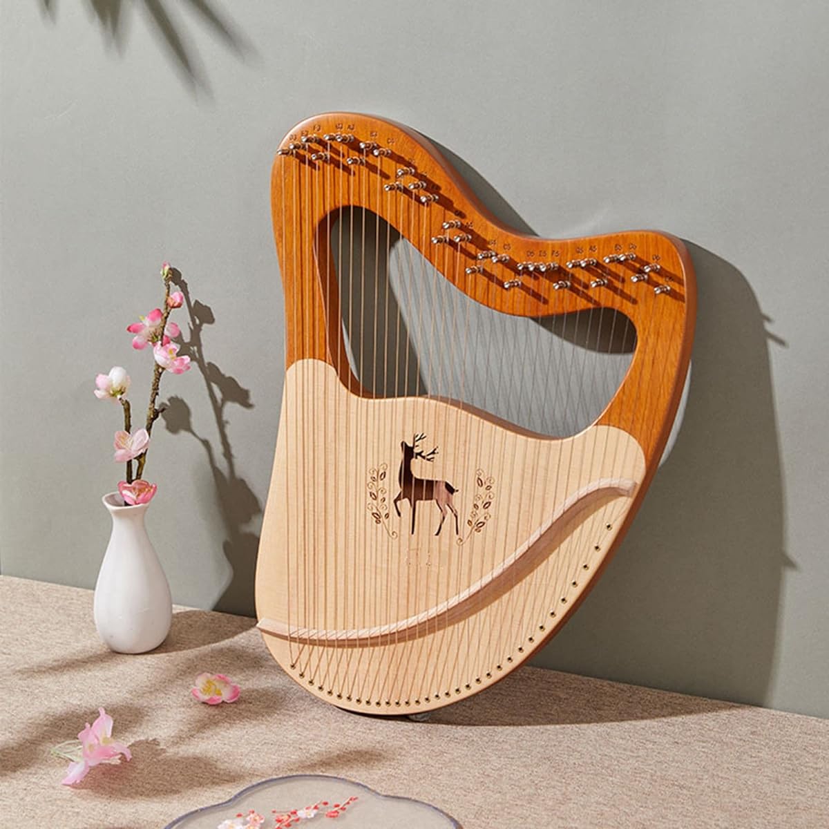 WowZza Lyra Harp, 32 String Mahogany Wooden Stringed Instrument, Lyra Harp with Carry Bag, Tuning Wrench, Spare Strings, for Beginners Kids Children Adults