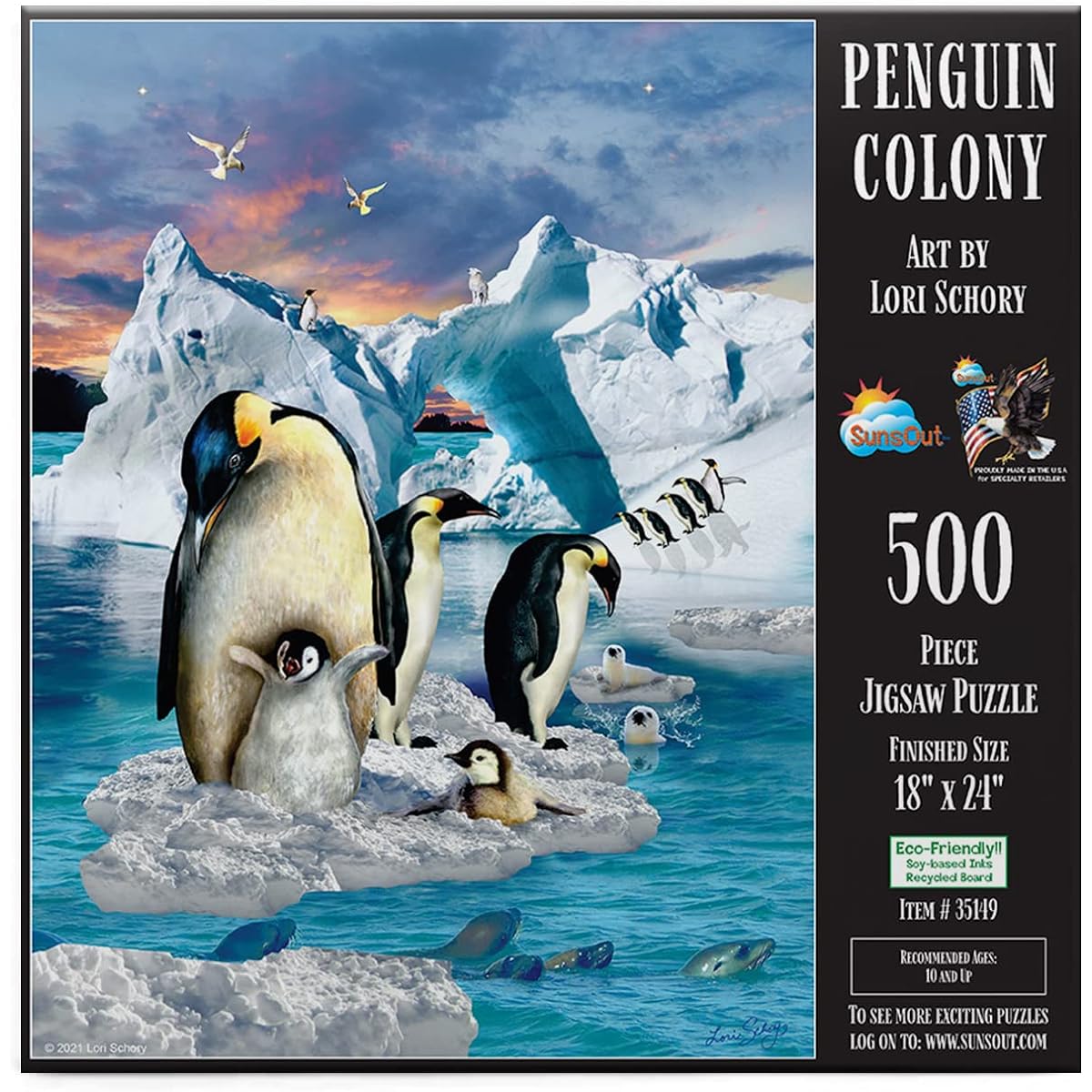 SUNSOUT INC - Penguin Colony - 500 Piece Jigsaw Puzzle by Artist Lori Schory - Finished Size 18" x 24" - MPN# 35149