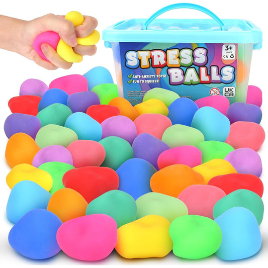 50 Pack Slow Rising Stress Balls: Mini Squishy Balls Bulk Kids Anxiety Relief, Hand Therapy Sensory Toy, Pull Stretch Fidget Toy, Prize Box Toy for Classroom, Stocking Stuffers for Kids
