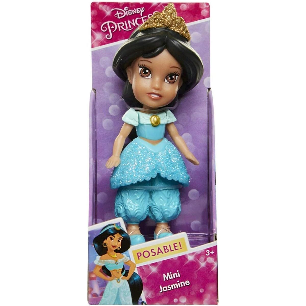Disney Princess Poseable Jasmine Sparkle Collection Mini Toddler Doll 7.6cm