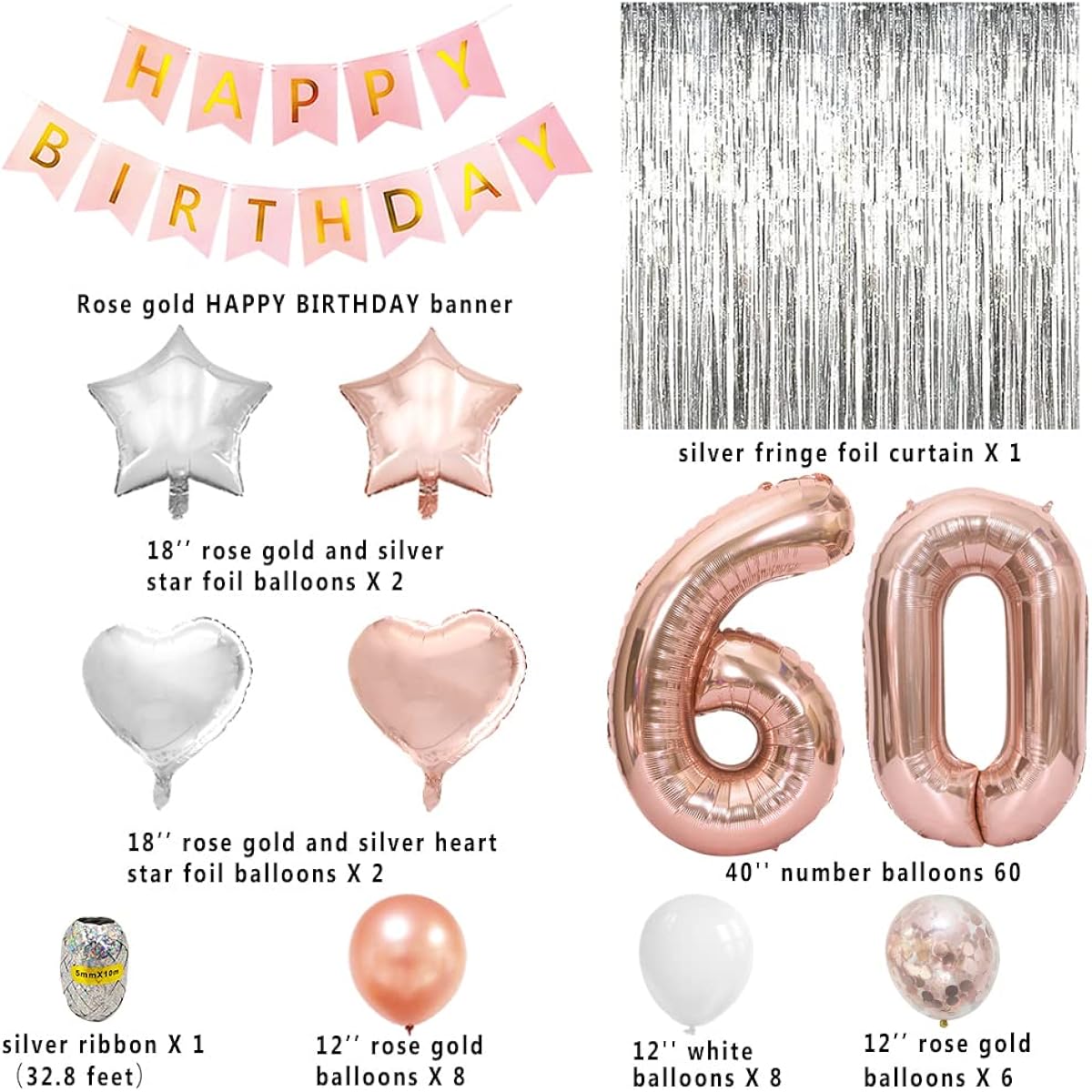 60th Birthday Decorations for Women Rose Gold 60th Birthday Decorations 60th Party Decorations Rose Gold 60 Balloons 60 Balloon Kit