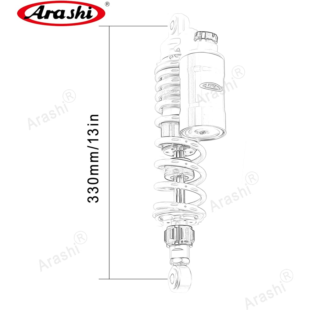 Arashi 330mm Universal Rear Suspension Shock Absorber CB400SF NC39 NC42 VTEC GSX400 Inazuma 400 XJR400 (Nitrogen Filled) Motorcycle Accessories Gold