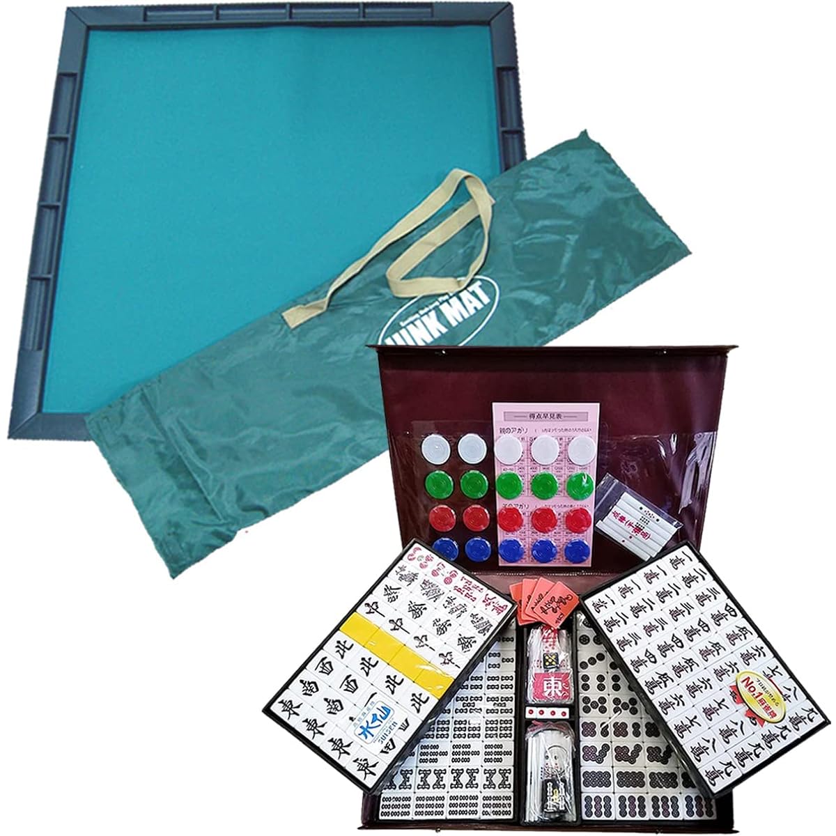 Mahjong tiles Daffodil + Junk mat ◎ Set of high-class mahjong tiles [Daffodil] and mahjong mat (JUNKMAT)