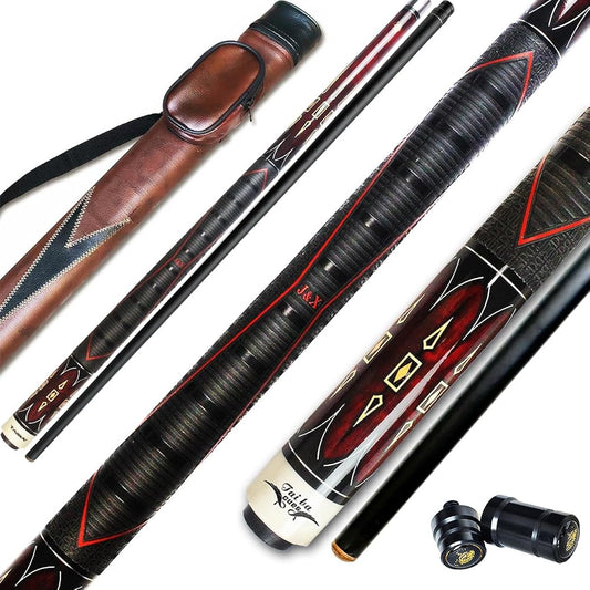 2 Piece 58" Cowhide Warped Hardwood Canadian Maple Billiard Pool Cue Stick with Steel Joint, 13mm Tip, 19-21 oz - Natural, Brown, Wine Red, Royal Blue