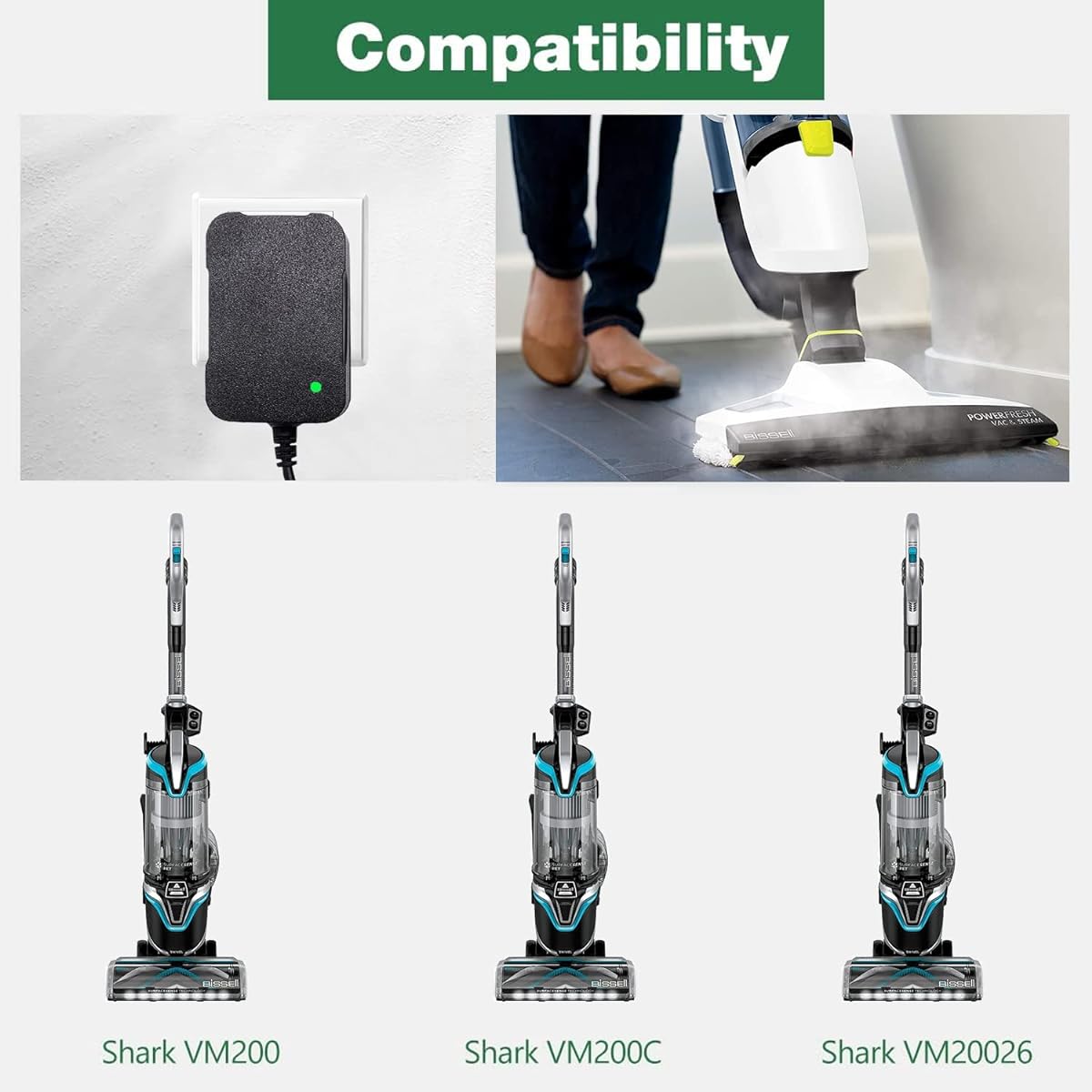 13.3V 0.75A AC/DC Shark Charger Replacement VACMOP VM200 VM20026 VM200C VC200 UM200 UM205 VC205 Series 10.8V Li-ion Battery Professional Cordless Hard Floor Vacuum Mop Power Adapter