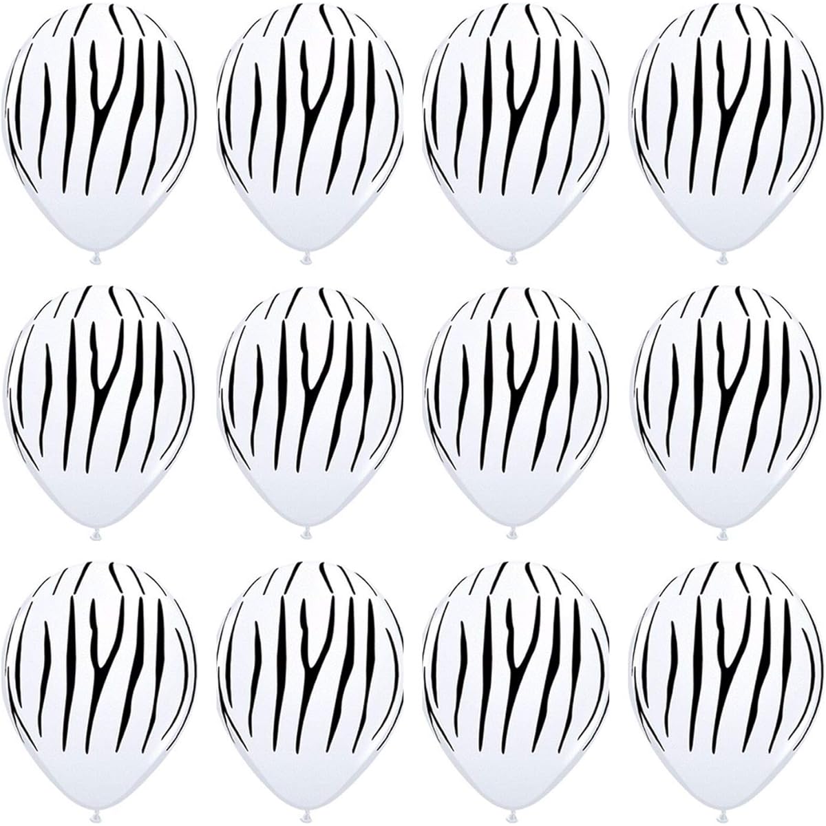 12 Zebra Print 11" Latex Balloons Qualatex Black & White Jungle Safari Party