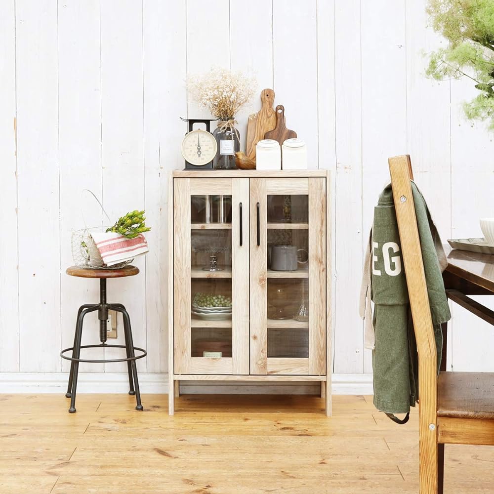 Shirai Sangyo Cabinet Natural Brown Width 58.1 Height 88.8 Depth 35.6cm VTL-9060GNN Vientage Light