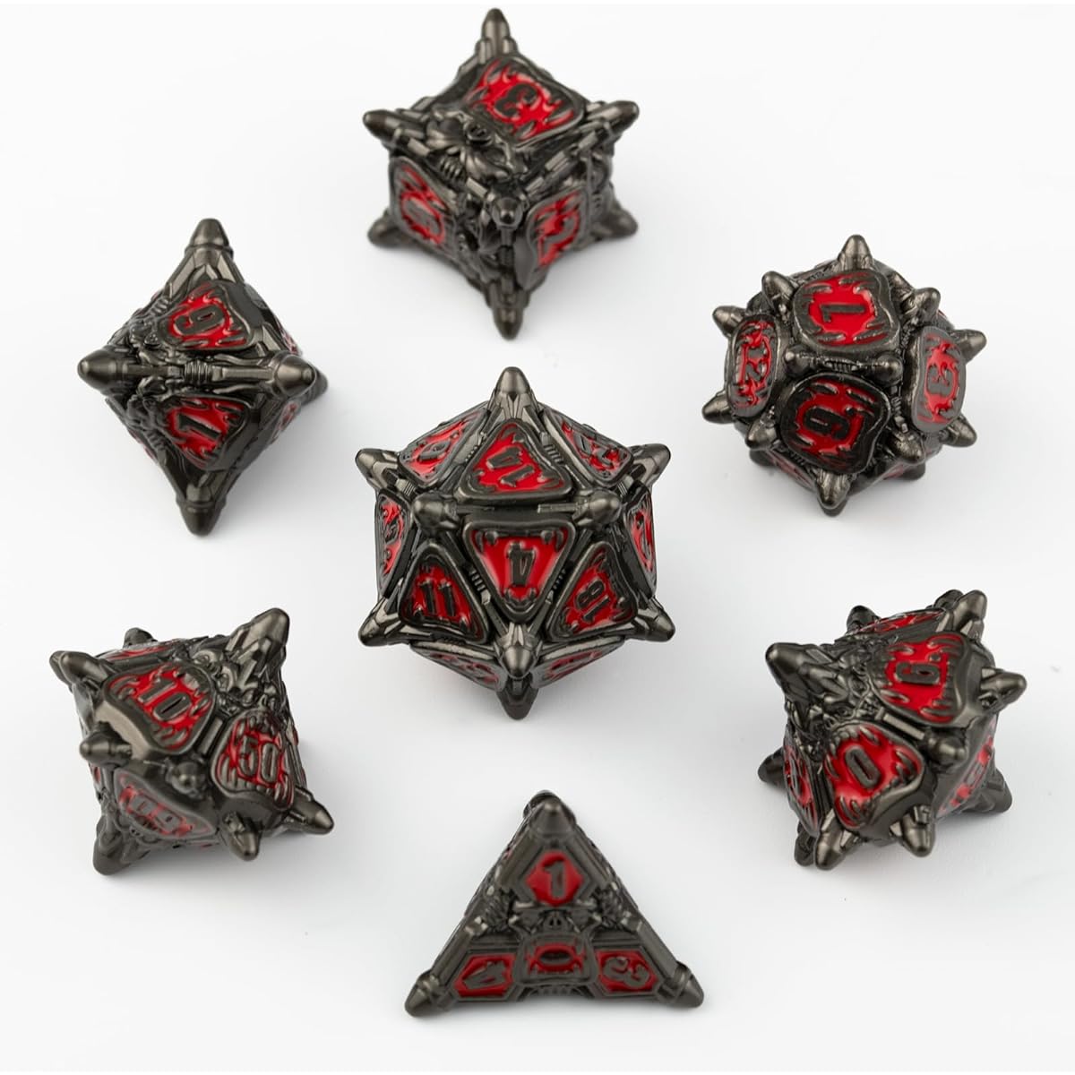 Surpass Metal Dice Set D&D Dice Set 7 Pieces DND Dice Set Polyhedral Dice Set Dungeons and Dragons Tabletop Game Role Playing Metal Dice Set with Grosious Gift Case (Black and Red Dice)