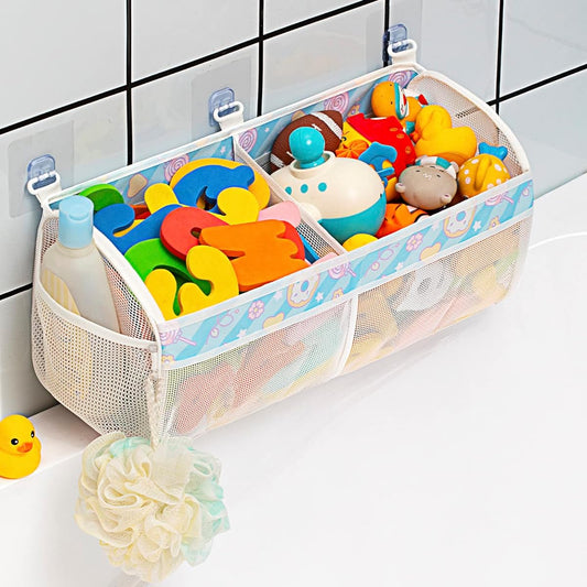 Austion Mesh Bath Toy Storage for Bathtub - Sorting Baby Toys Bathtub Toy Holder - Large Capacity Bath Toy Organizer Large Opening Quick Dry Breathable (Blue)