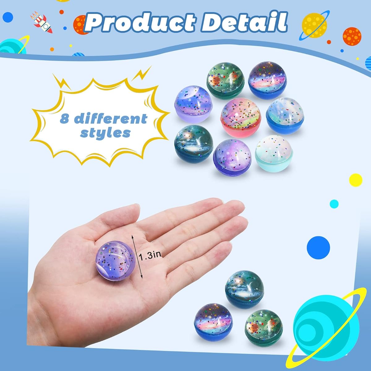 Lukinuo 20pcs 32mm Space Bouncy Balls Planet Bouncy Balls Bulk Space Bouncing Balls Small Bouncy Balls for Kids Party Favors Bounce Balls Gift Bag Fillers