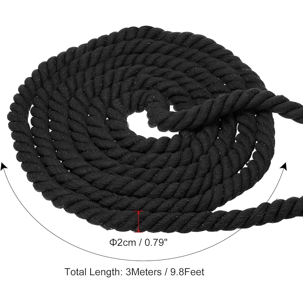 PATIKIL 10ft Tug of War Rope for Adults and Teens with 3 Strands Braided Natural Cotton Rope and Flag for Garden Games and Team Building Activities, Black