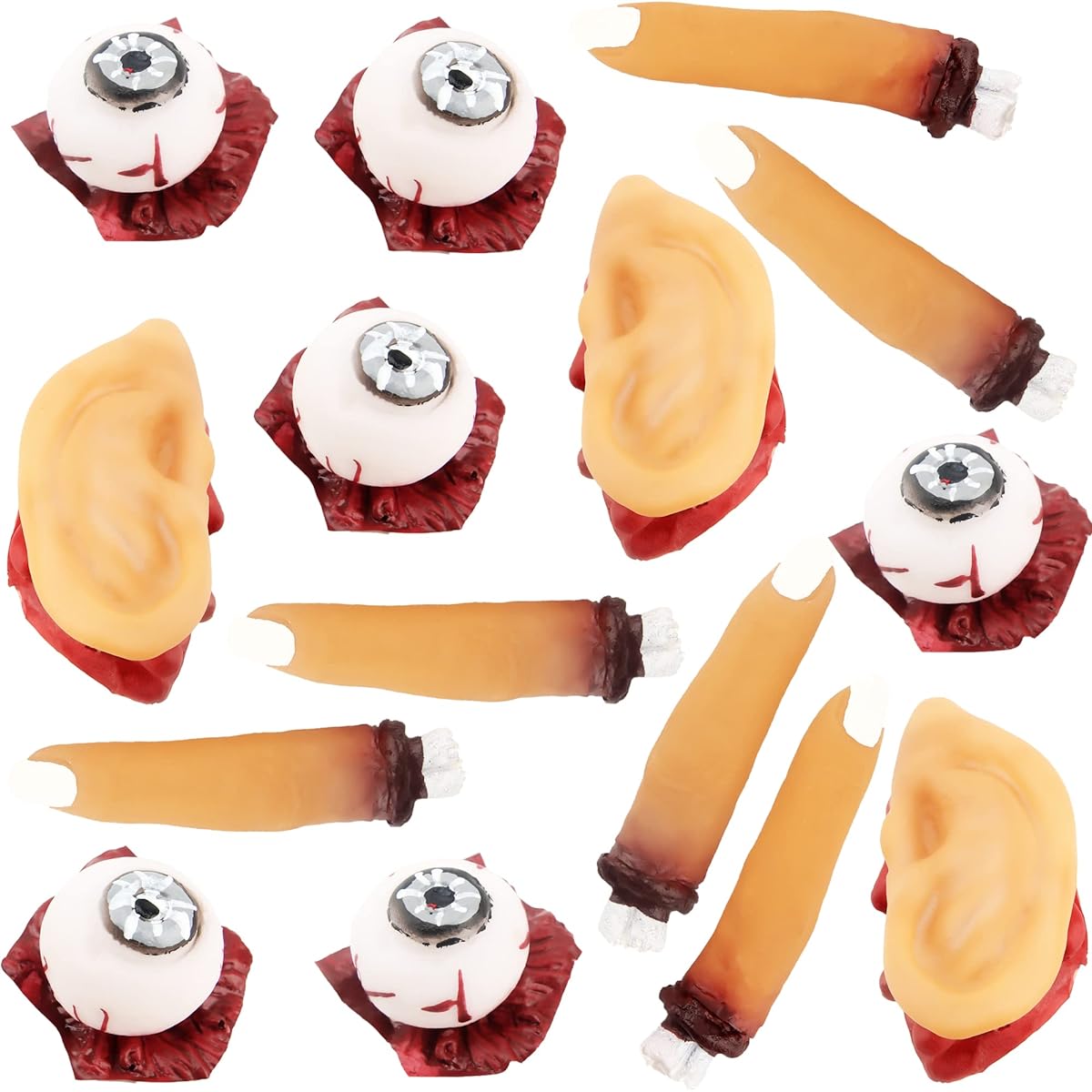 Cotiny 15 Pieces Halloween Bloody Props Fake Severed Finger Ear Eyeball Scary Toys Halloween Prank Props Haunted House Decoration
