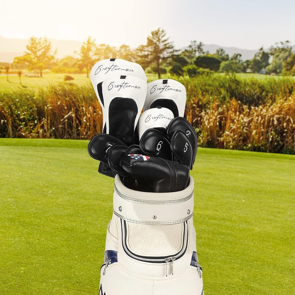 CRAFTSMAN Golf Wood Cover Club Head Cover Set/Single Item for Driver/Fairway Wood/Utility (Number Tag Included) Three Piece Design Black