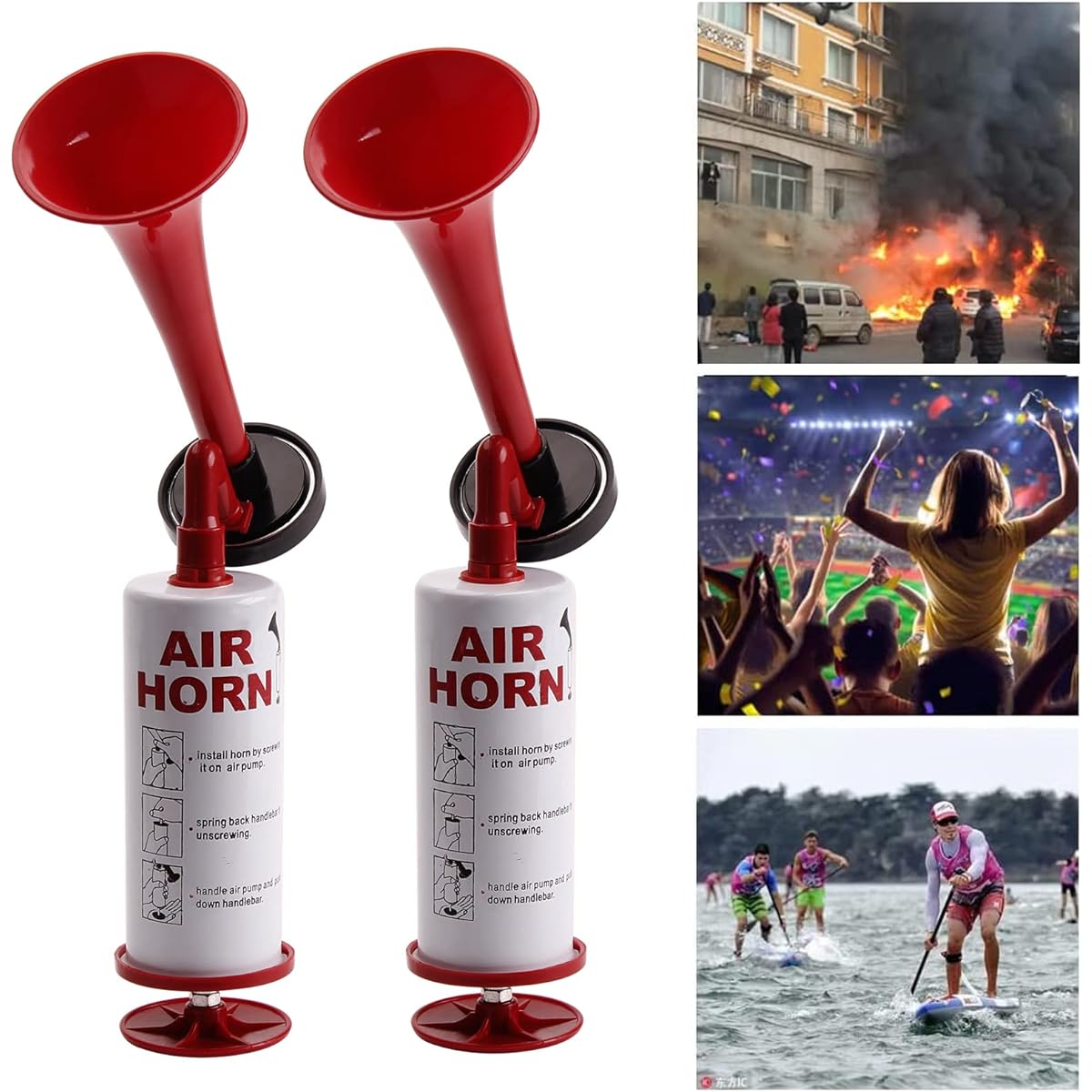 BANHAO Reusable Air Horn Aluminum Handheld Air Pump Horn Loud Safety Horn Boat Car Noise Maker Handheld Air Horn 2pcs