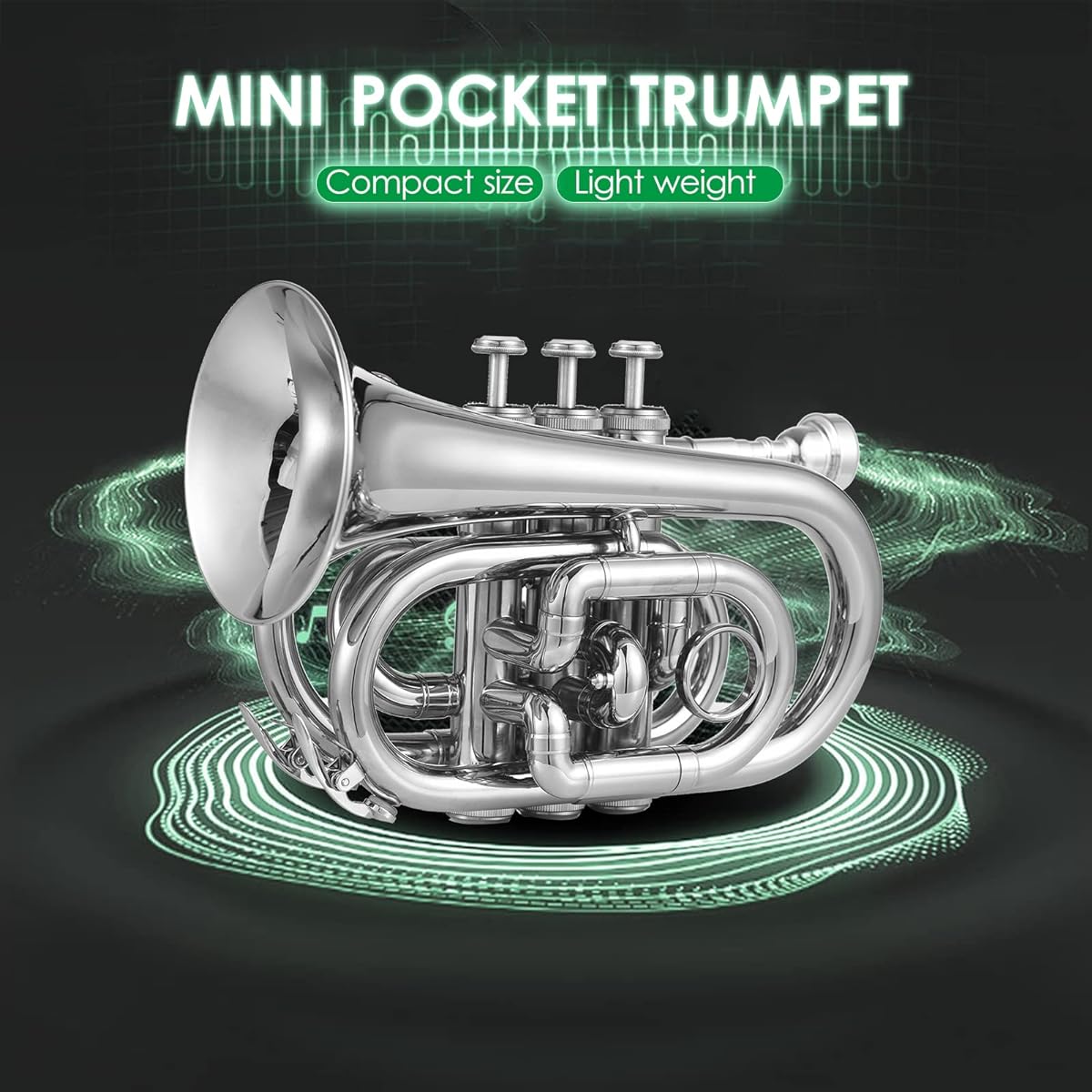 BUZHI Brass Trumpet Bb Trumpet Mini Pocket Trumpet with Mouthpiece Carry Bag Glove Cleaning Cloth Brass Instrument