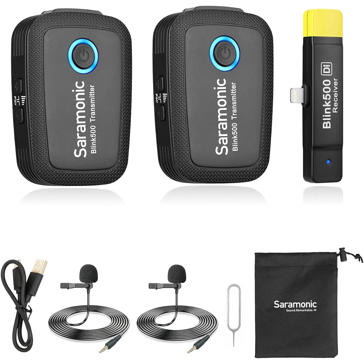 2.4GHz Wireless Microphone System with Two Transmitters for iOS Devices, Saramonic Ultra Compact Dual Channel Mic for iPhone 11, 10, 8, 7, 6 iOS Devices, iPad, iPod YouTube Facebook Live (Lightning)