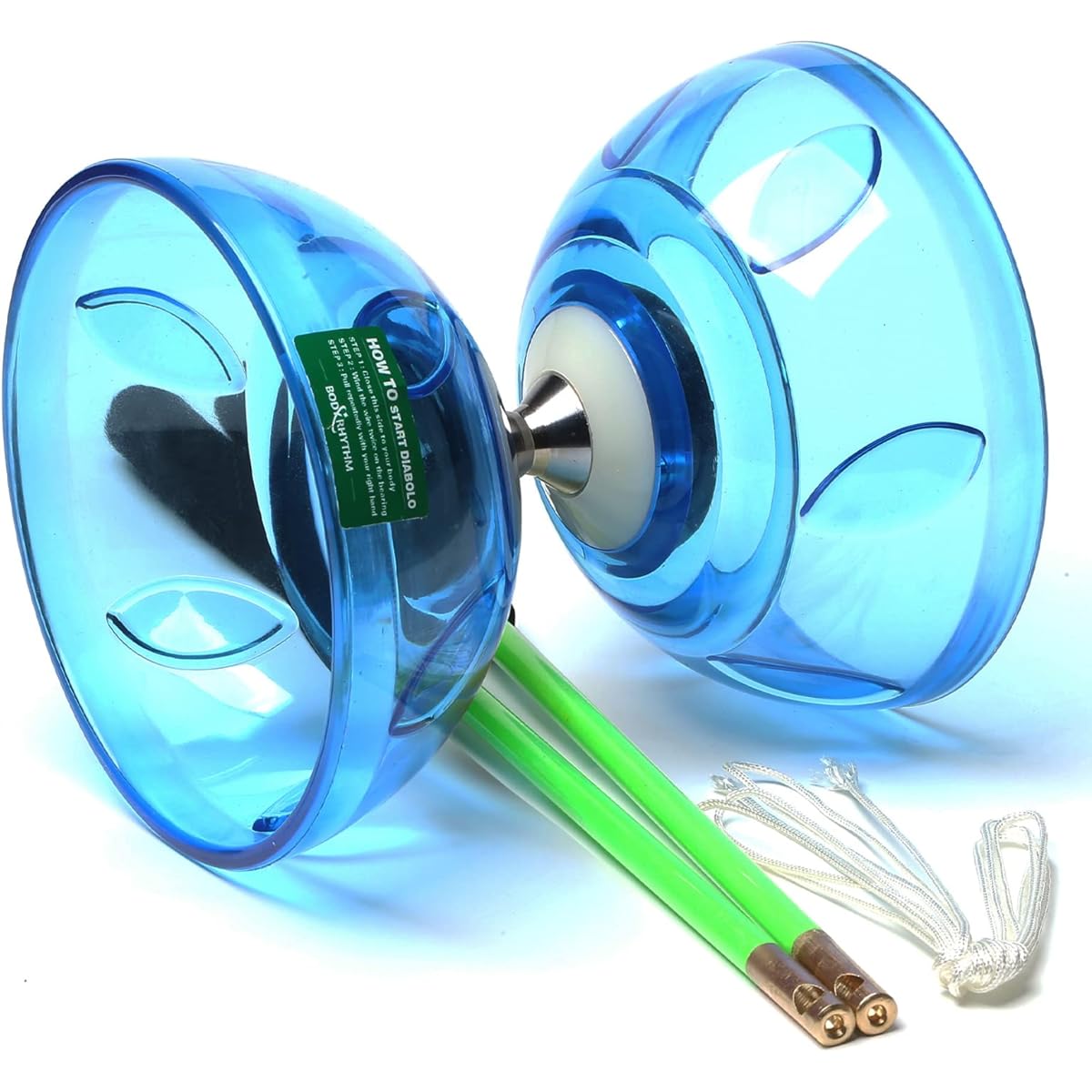 BodyRhythm Five Bearing Chinese Diabolo Yo-yo Set with Fiberglass Sticks and Adjustable String, Great for All Ages, Fitness and Tricks (Blue)