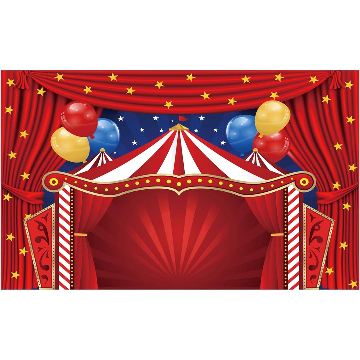 Funnytree Big Top Circus Theme Party Backdrop Carnival Carousel Red Tent Baby Shower Birthday Photography Background Cartoon Curtain Star Balloon Cake Table Decoration Banner Photo Booth