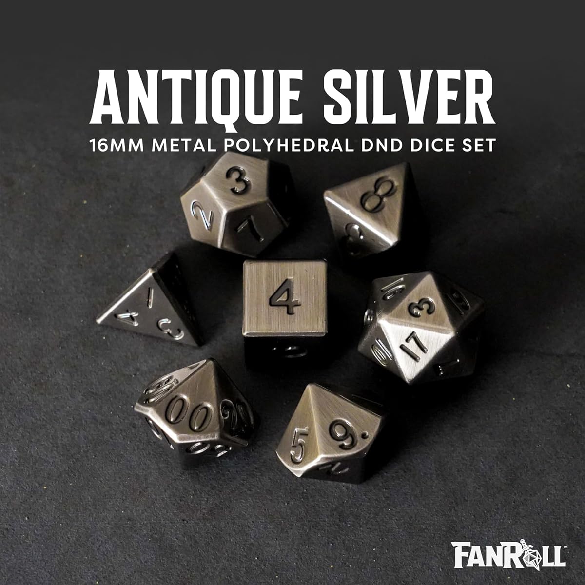[Metallic Dice Game] Metallic Dice Games Metal Dice Polyhedral Set of 7 die Antique Silver LIC006 [Parallel import goods]