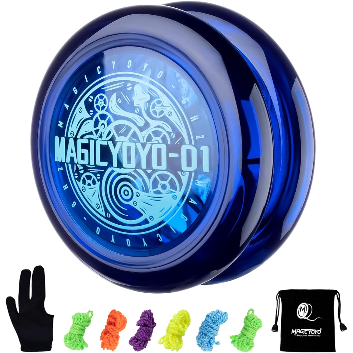 MAGICYOYO D1 GHZ Yoyo Professional Looping Yoyo for Beginners Responsive Yoyo for Kids 2A Beginner Yoyo with 6 Replacement Yoyos, Gloves and Yobag (Dark Blue)