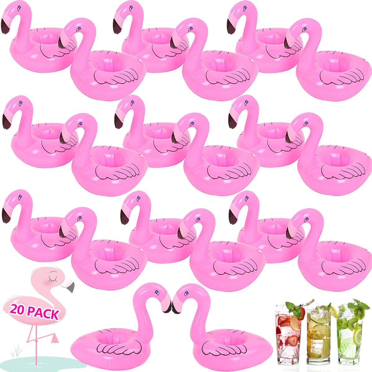 Flamingo Drink Float 20 Pack Inflatable Flamingo Drink Holder Pool Drink Float for Swimming Pool