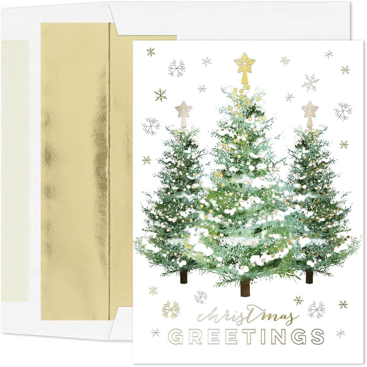 Masterpiece Studios Holiday Collection - 16 Boxed Christmas Cards with Foil Lined Envelopes, 7.8" x 5.6" Gold Trimmed Tree (964000)