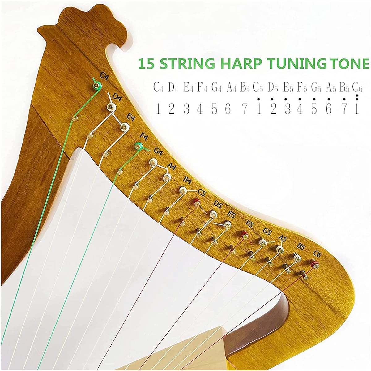 WowZza Lyra Harp Strings, Nylon Strings, Mahogany Body Lyra Harp, Maple Saddle, Beginner Instrument for Kids and Adults, Includes Engraved Notes, Tuning Wrench, Pickups/15 Tone Wood Colors