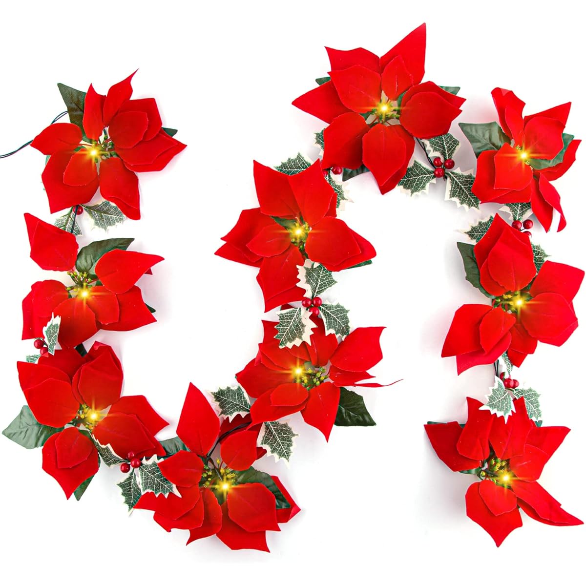 Poinsettia Flower Garland String Light Christmas Decoration