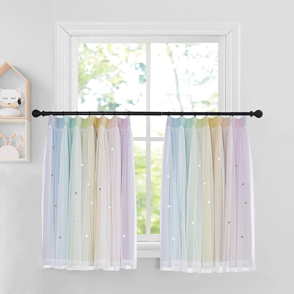 PONY DANCE Princess Thread Blackout Curtains, Openwork Star Pattern, Pink & Purple, Cute, Sparkly, Soft Curtains, Gradient, Includes Lace Curtains, Children's Room, Energy Saving, Blindfold, Soundproof, Set of 2, 100x135cm