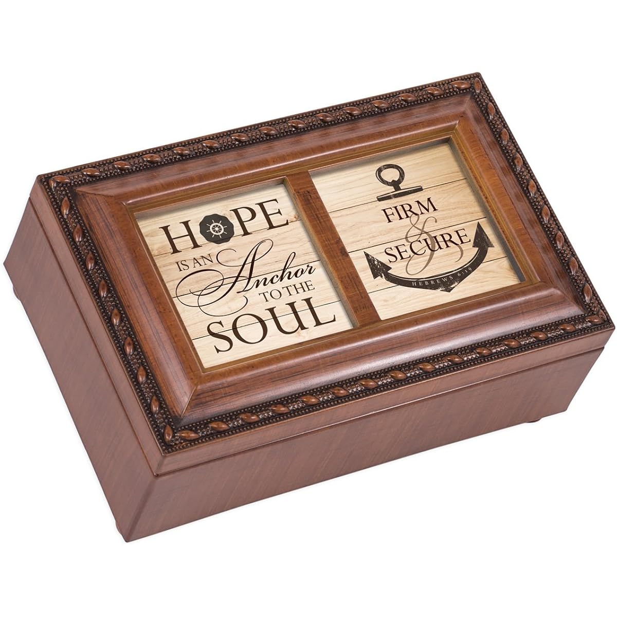 Hope Is a Anchor to the Soul Wood Finish Small Jewelry Music Box Plays Eagle's Wings