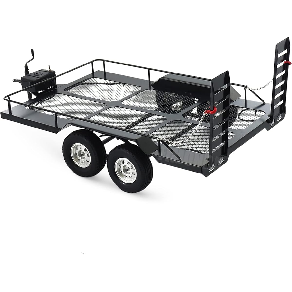 RC Trailer Metal 1/10 Scale Trailer Kit for RC Crawler Axle SCX10 D90 Wrangler TRX6 TRX4 Redcat GEN8 RGT 86100 SMT CFX CC01 CC02 LC80 trx4 Upgrade (RC Trailer Kit with Elastic Kinetic Winch Strap)