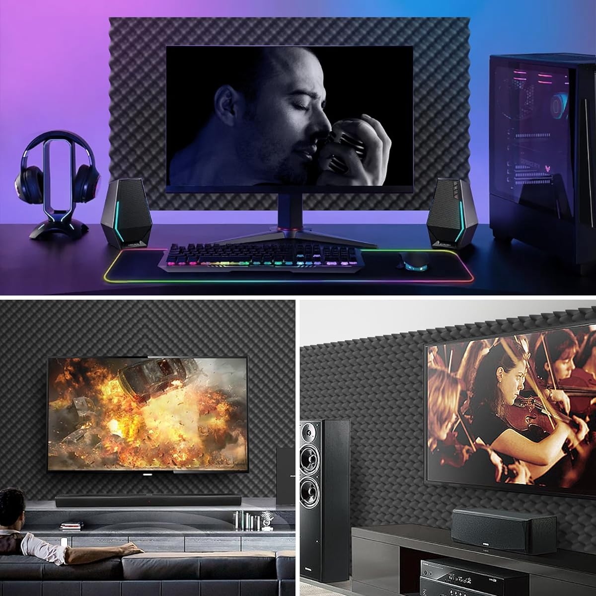WVOVW 18 Pack 1.5" x 12" Acoustic Foam Soundproof Egg Crate Foam (Most Soundproof Designs) Upgraded Acoustic Panels Fireproof Soundproof Foam Panels for Walls/Doors/Sound Foam Black