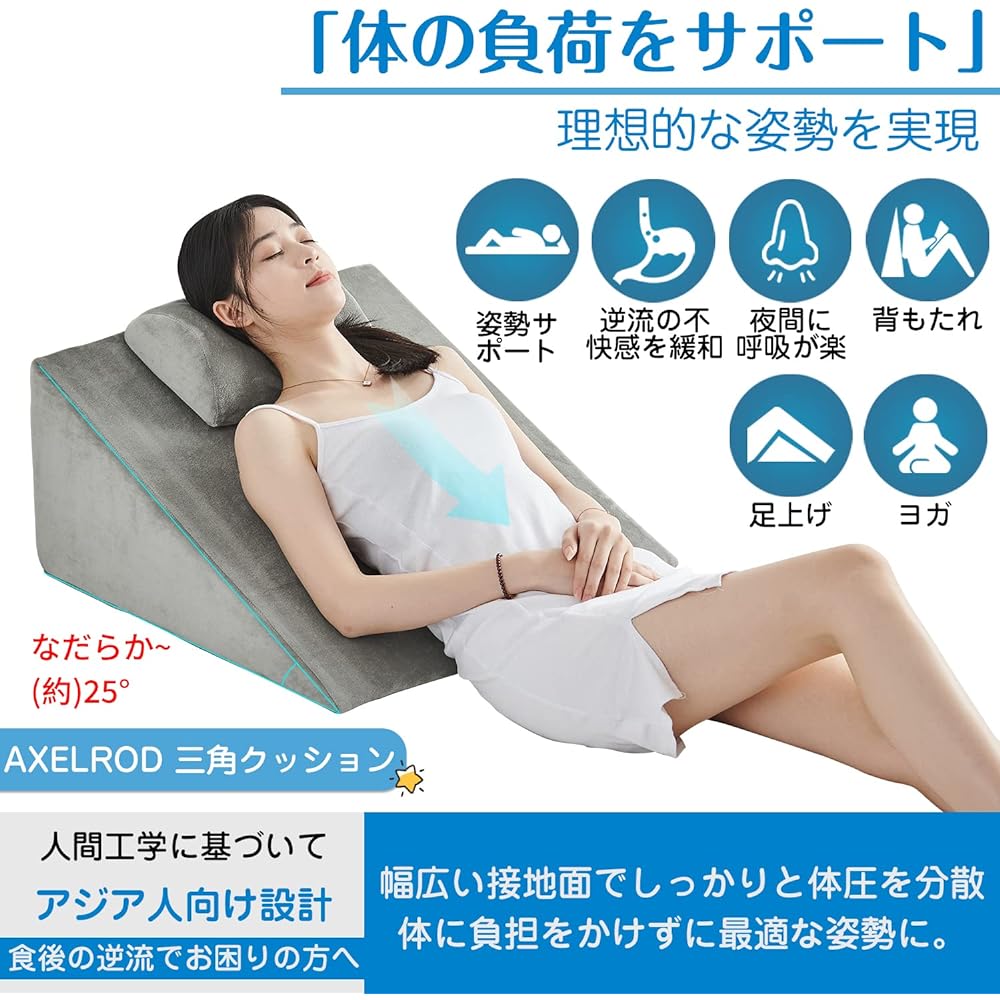 Axelrod Triangular Pillow, Backrest, High Resilience, Mat, Smooth Triangular Cushion, Waist Cushion, Semicircular Pillow Included, Reflux Esophagitis, Large, Foldable, Diagonal, Convenient Goods (Gray Green)