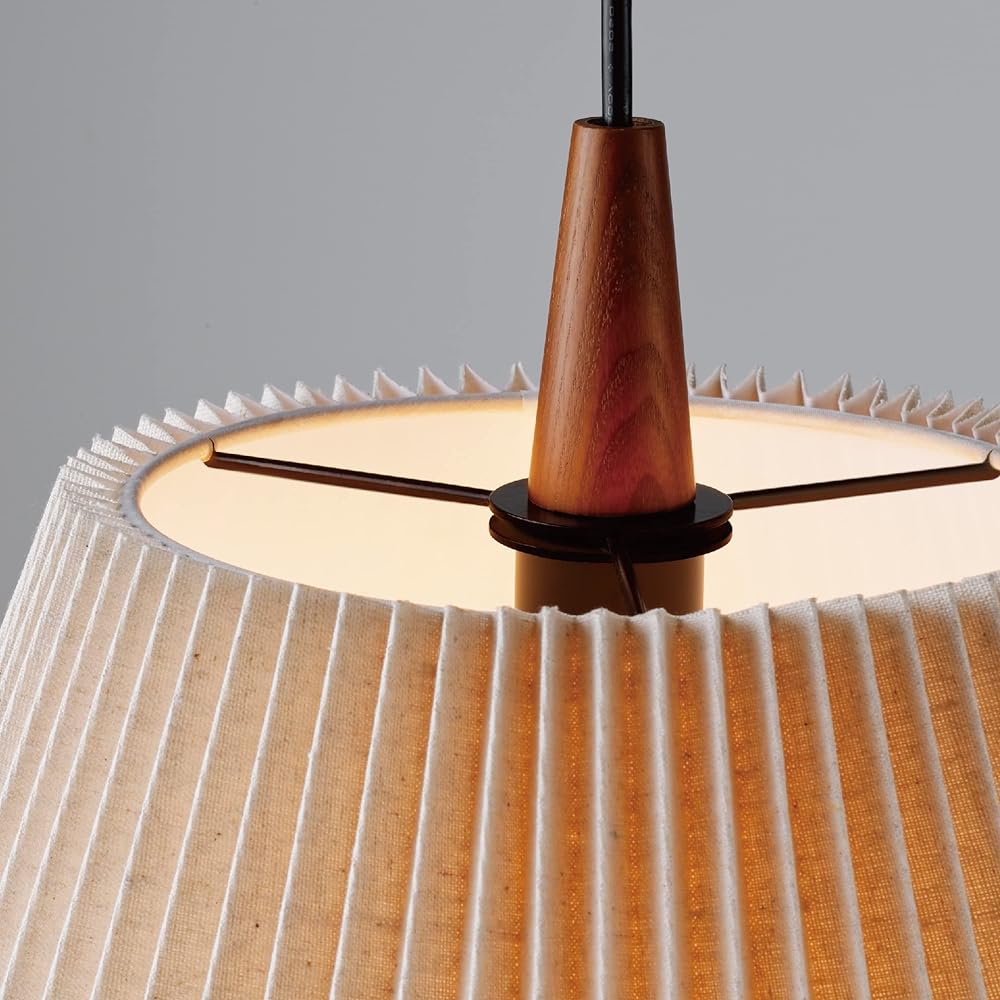 Interform Pendant Light LT-4179 Usva with LED Bulb Scandinavian Simple Wood Fabric Shade