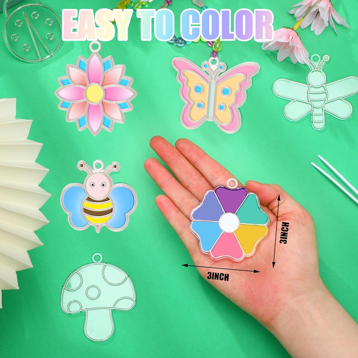 Leitee 24 Sets Spring Sun Catcher Ornaments Decoration DIY Window Painting Art Sun Catcher Butterfly Flower Craft Kit Hanging Snowflake Sun Catchers for Kids Spring Summer Home Classroom Activities