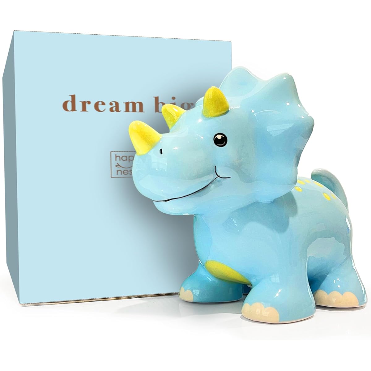 Hapinest Ceramic Dinosaur Money Box for Boys - Triceratops | Nursery Decor and Gifts