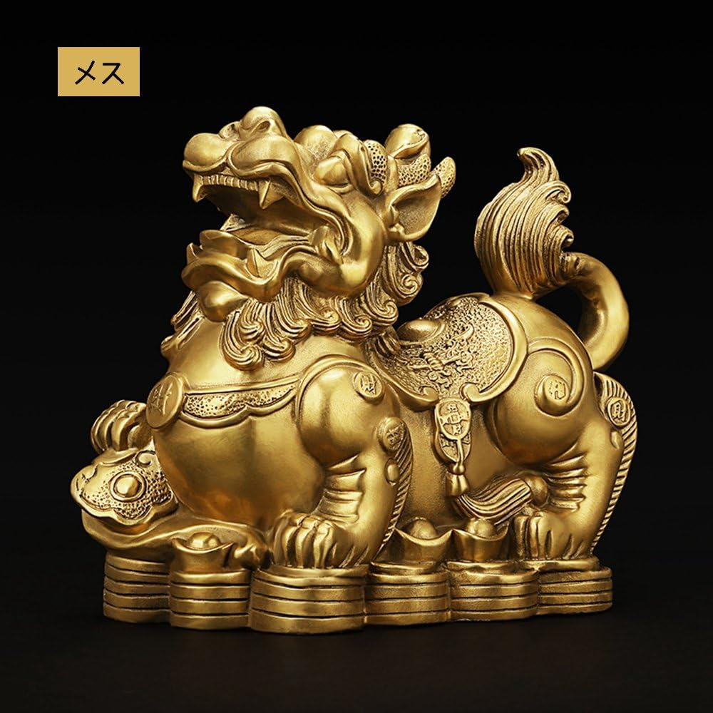 Pixiu Hikyu Fortune Invitation Male and Female Set Pair Copper Feng Shui Goods Feng Shui Ornament Interior Amulet Set of 2 Good Luck Feng Shui Items Money Luck Gambling Luck Financial Luck Good Luck Thank You New Year Gift Five Emperor Coin Bonus Include