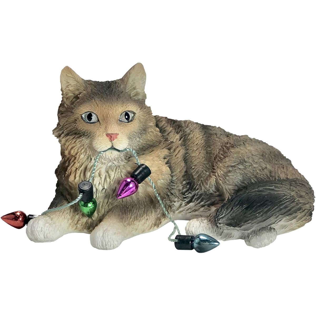 Sandicast Brown Tabby Maine Coon Cat Christmas Ornament with Holiday Lights