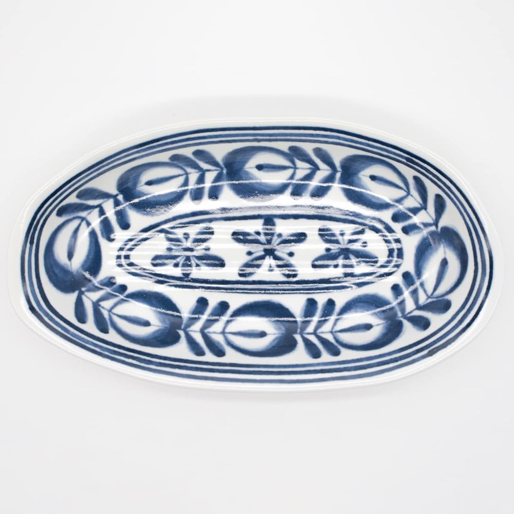 Hasamiyaki Modern Blue Curry Plate Pasta Plate Set of 3 Deep Plate Large Plate Bowl Bowl Width Approximately 28cm Seiei Floral Pattern Scandinavian Microwave Dishwasher Safe Porcelain Made in Japan 12367